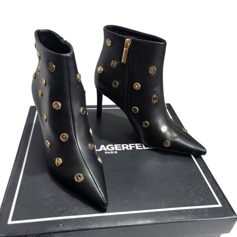 Karl Lagerfeld Saina Boots Heeled Booties 5 Black Leather